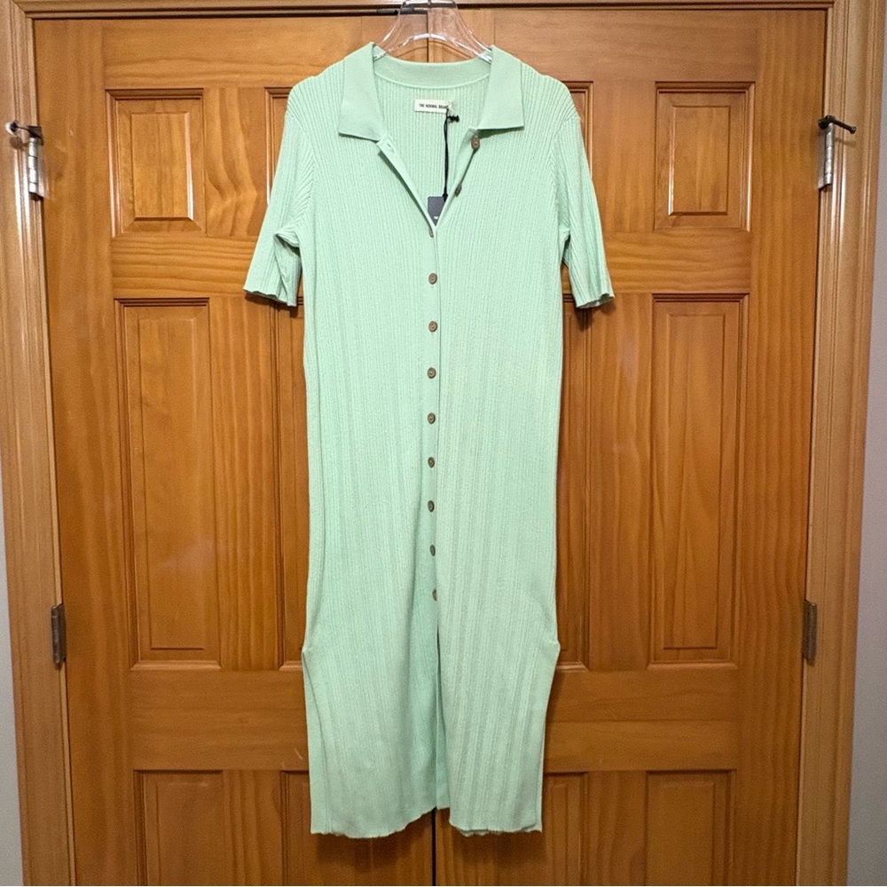 The Normal Brand Jolene Knit Polo Dress Light Green Midi Dress Size XS NWT